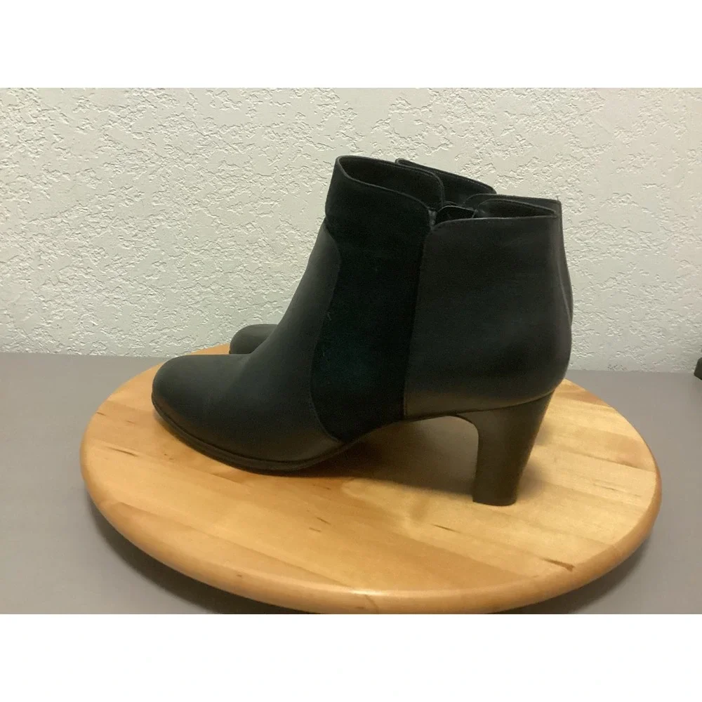 Abeo Jackie Ankle Booties Womens 10 N Black Leather Suede‎ Side Zip Block Heel
